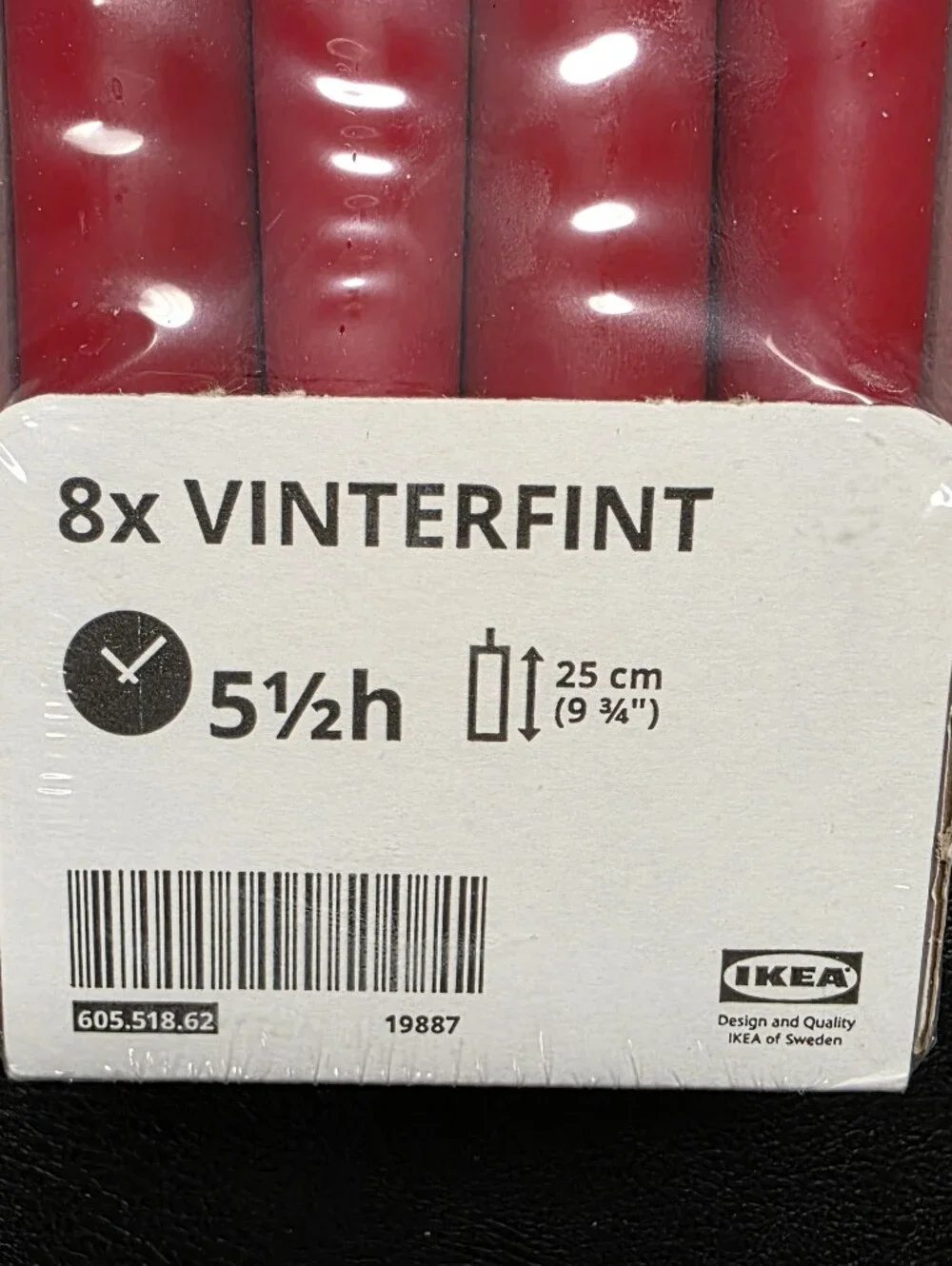 IKEA VINTERFINT Red Unscented Taper Candles - Pack of 8 (New)